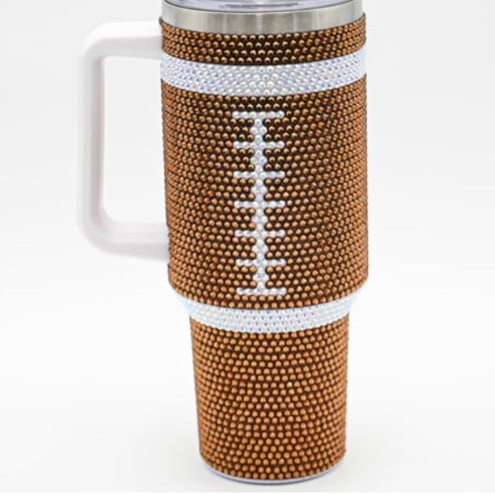Brown Rhinestone Football Tumbler